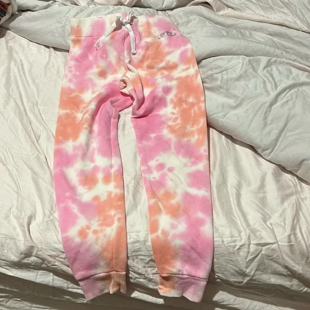 Justice 8 pink peach white tie dye jogger sweatpants drawstring nwot perfect